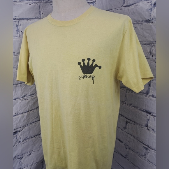 Stussy Men's T-Shirt Tee Vintage 90s Y2K Crown Yellow Broken Crown Logo Medium - Picture 2 of 10